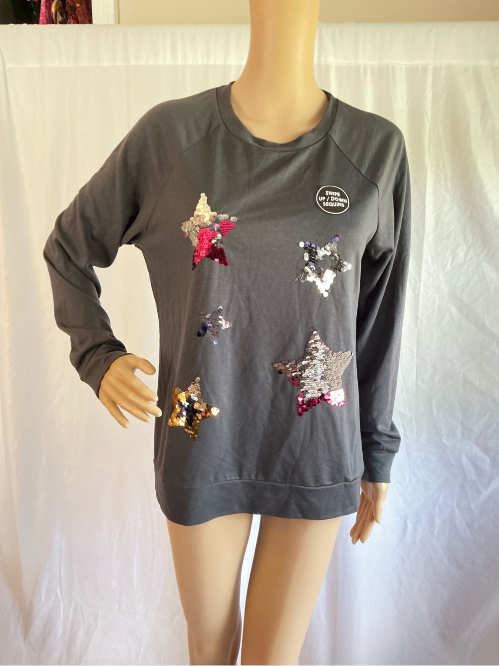 Rockin Around Star Swipe Dark Grey Longsleeve Pullover Shirt NWT